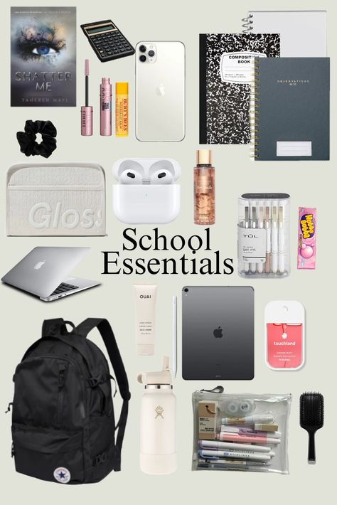 In My Backpack Back To School, Back To School Asthetics Supplies, School Supplies Aesthetic Highschool, School Nessesities List, Cute Pink School Supplies, What To Put In My School Bag, What I Have In My School Bag, Back To School Needs High School, Back To School Shopping List Highschool