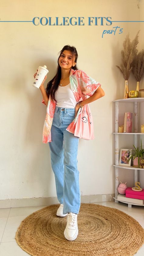 style_trails on Instagram: College Fits 5/7 💗 Rate the outfit for me ✨ Outfit Details: Night Suit : @duskattire Cammy : @myntra Shirt : Bandra Hill Road Jeans :… Outfit Inspo From Myntra, College Outfits From Myntra, Mbbs College Outfit, Indian College Outfits Casual Women, Aesthetic Outfits On Myntra, Top And Jeans Outfit Indian, College Fits Summer India, Shirt And Jeans Outfit Casual Styles, College Looks Outfit Indian