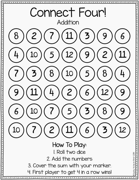 Use this Connect Four game to have students practice their Spanish numbers. They have to say the equation aloud in Spanish along with the sum. Organisation, Dice Math Games, Printable Math Games, Free Math Games, Subtraction Games, Connect Four, Math Intervention, Printable Math Worksheets, Fun Math Games