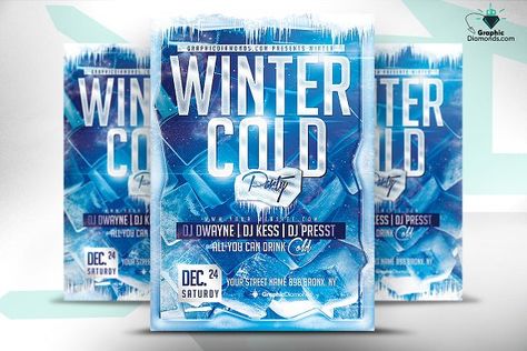 Cold Winter Flyer PSD by GraphicDiamonds on @creativemarket Business Illustration, Wedding Flyer, Wedding Flyers, Holiday Flyer Template, Party Flyer Template, Invitation Flyer, Font Names, Add Ons, Party Flyer