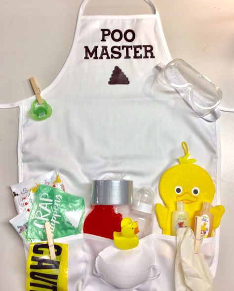 Poo Master Apron, new dad gag gift, diaper party funny present, baby shower present for daddy #daddydiaperduty #poomasterapron #realdadschangediapers #newdaddydiaperdoody #daddiaperpartygaggift #daddyfunnybabyshowergift Daddy Apron For Baby, Baby Shower For Men New Dads, Diaper Party Decorations, Diaper Party Ideas For Men, Diaper Party Ideas, Daddy Apron, Baby Shower For Men, Fancy Baby Shower