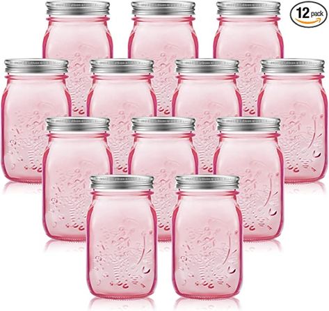 Amazon.com: 12 Pieces 32 oz Colored Mason Jars Glass Mason Jars with Lids Glass Wide Mouth Canning Jar Mason Jars NOT Allowed Dishwasher (Pink) : Office Products Pink Mason Jars, Colored Mason Jars, Jars With Lids, Canning Jar, Glass Mason Jars, Ball Jars, Diy Decor Crafts, Baby Shower Centerpieces, Fermenting