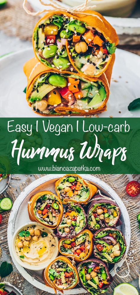 Low Carb Recipes, Vegan Hummus Wrap, Hummus Wraps, Hummus Wrap, Vegan Hummus, Delicious Lunch, Yummy Lunches, Easy Recipe, Hummus