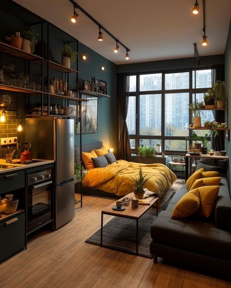 Small Cozy Apartment, Apartemen Studio, Cozy Studio Apartment, Studio Apartment Living, Deco Studio, Small Apartment Design, Tiny Apartments, Small Apartment Living Room, Appartement Design