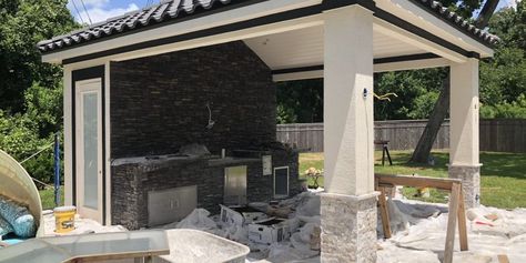 Detached Patio Cover (Missouri City, Tx) - HHI Patio Covers Nature, Detached Covered Patio, Detached Patio, Natural Stone Floor, Stone Floor, Pool Cabana, Patio Covers, Natural Stone Flooring, Patio Cover