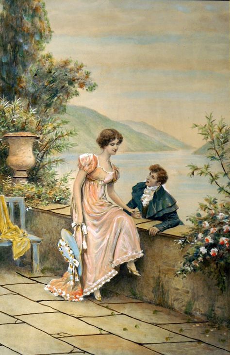 Lionel Péraux - visita romantica al lago Romantic Period Art Romanticism, Romantic Period Paintings, Pastoral Grunge, Romantic Era Paintings, Romantic Period Art, 1900s Paintings, Art Appropriation, Romanticism Art, Art Romantique