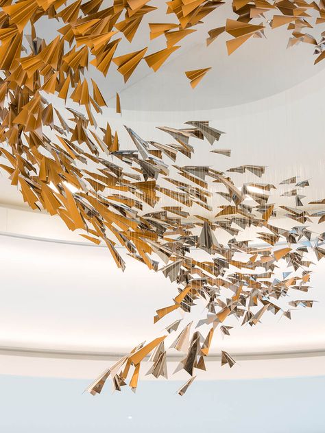 Paper Installation, Sustainable Interior Design, Ceiling Installation, Artistic Installation, Web Layout Design, Paper Plane, Sculpture Installation, Public Art, 인테리어 디자인