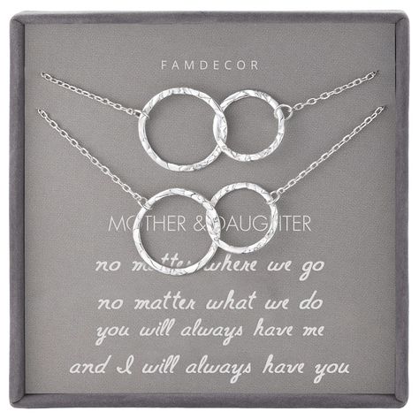 PRICES MAY VARY. The Meaning: 2 pcs, one for mom, one for daughter. This interlocking two circle necklace is the special way to express the bond between mom and daughter. No matter where we go, no matter what we do, you will always have me and I will always have you. This necklace gift can express your emotional sustenance, maybe far away, always in heart. For those who are looking for gifts for mom gifts from daughter, daughter gifts, mom jewelry gifts, it is Length and Materials: This 2 circle Sentimental Gifts For Daughter, Mom And Daughter Necklaces, Wedding Gifts For Daughter, Best Christmas Gifts For Mom, Wedding Gift For Daughter, Necklaces For Mom, Sister Necklaces, Mother Daughter Necklaces Set, Graduation Gifts For Sister