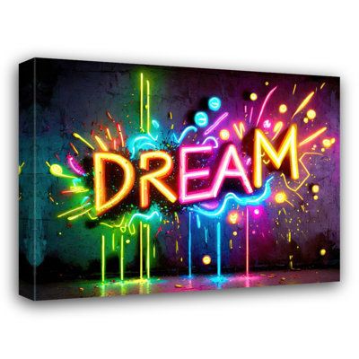 Museum quality fine art giclee reproduction printed on artist grade canvas and gallery wrapped on 1.5" stretcher bars | Wrought Studio Neon Graffiti Dream 19-Giclee Reproduction on Gallery Wrapped Canvas 15.0 x 18.0 x 1.5 in | Home Decor | C110201381_1023948754 | Wayfair Canada Neon Canvas Art, Neon Sign Painting Canvas Diy, Customize Jeans, Neon Graffiti, Street Wall Art, Neon Painting, Urban Graffiti, Pop Art Design, Graffiti Wall Art