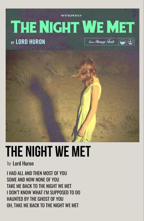 The Night We Met Poster, Polaroid Song Poster, The Night We Met, Night We Met, Minimalist Music, Song Poster, Lord Huron, Music Poster Ideas, Vintage Music Posters