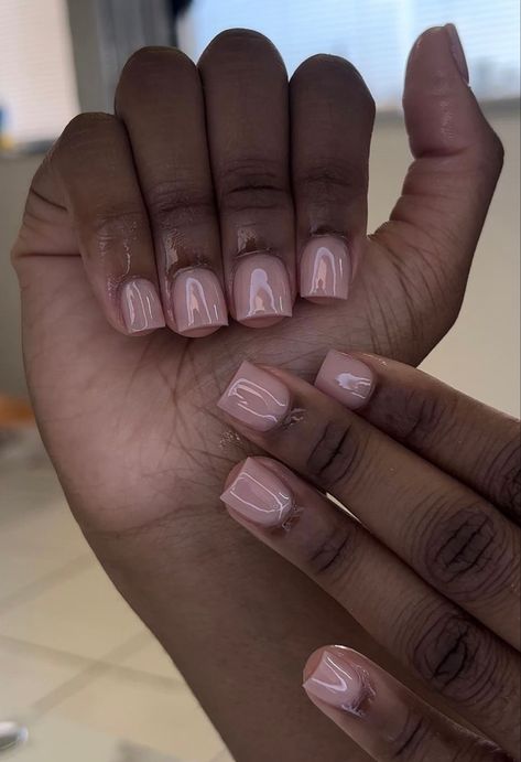 Brown Nails Inspo Short, Short Tan Acrylic Nails, Plain Short Square Nails, French Tips With Design Short, Short Acrylic Nails Milky White, Quarter Inch Acrylic Nails, Curved Short Nails, Clean Nude Nails, Shortie Nails Black Women