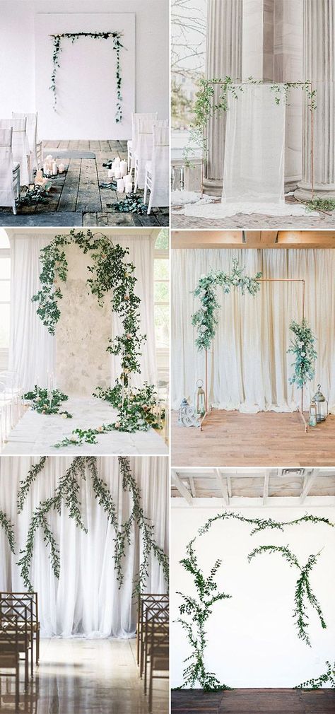 simple organic vine modern wedding ceremony backdrop ideas #MexicanWeddingIdeas Nontraditional Bride, Modern Wedding Ceremony, Wedding Ceremony Decor, Minimalist Wedding Decor, Neutral Wedding Colors, Wedding Backdrop Design, Theme Nature, Wedding Ceremony Backdrop, Backdrop Ideas