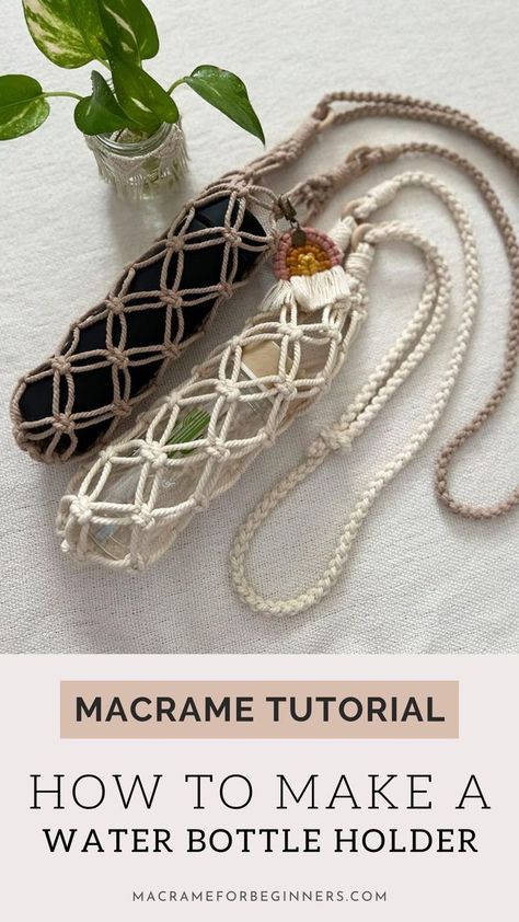 Macrame Water Bottle Holder tutorial Tela, Functional Macrame, Macrame Water Bottle Holder, Macrame Water Bottle, Easy Diy Macrame, Ring Macrame, Macrame For Beginners, Crochet Water Bottle Holder, Free Macrame Patterns