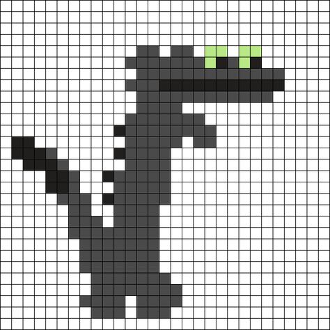 Toothless Dancing Perler Bead Pattern | Bead Sprites | Misc Fuse Bead Patterns Toothless Pixel Art Grid, Toothless Perler Bead Patterns, Toothless Perler Beads, Toothless Alpha Pattern, Perler Beads Black And White, Dragon Pixel Art Grid, Toothless Pixel Art, Dragon Perler Bead Patterns, Toothless Cross Stitch