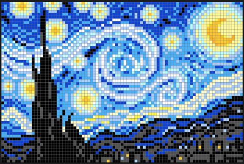 The Starry Night Perler Bead Pixel Pop Art Pattern - Pixel Art Shop Grille Pixel Art, Pixel Art Minecraft, Crochet Pixel, Simpul Makrame, Pop Art Patterns, Modele Pixel Art, Piskel Art, Art Perle, Siluete Umane