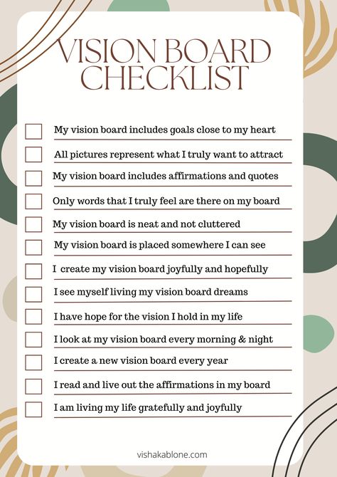 Vision Board Checklist for manifestation - Vishaka Blone My Life Vision Board, 2024 Manifestation List, Vision Board For Beginners, 2024 Vision Board Planning, Materials For Vision Board, How To Make Visionboard, Building A Vision Board, What Do You Need For A Vision Board, Diy Manifestation Board