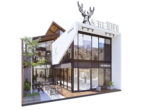 THE ALLEY TEA DESIGN DA NANG CITY-VIETNAM CUONG NGUYEN Frozen Images, Restaurant Exterior Design, Coffee House Design, Coffee Shop Concept, Cafe Exterior, Commercial Design Exterior, Architecture Restaurant, Café Design, Restaurant Exterior