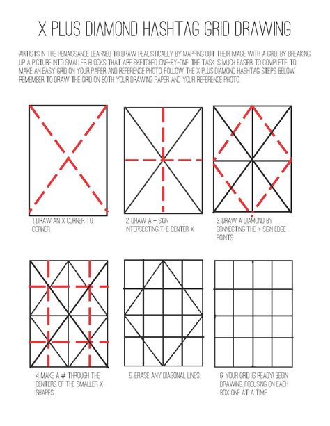 Easy Grid Drawing without measuring. X Plus Diamond Hashtag Grid Drawing System Pencil Drawing Tutorials, Drawing Grid, Grid Drawing, Design Grid, Art Handouts, Painted Bottles, Sketches Drawings, Diamond Drawing, Art Worksheets