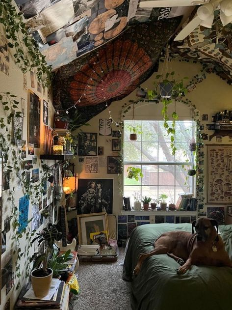 #aesthetic #ivy #deco #decor #home #green #fairylight #vibe #cosy #bedroom #plant #aestheticroom #retro #retroroomaesthetic #comfy #plants #hippie #boho #chill Ambient Lights Bedroom, Grunge Dorm Room, Clutter Room, Whimsigoth Decor, Grunge Bedroom, Boho Dorm, Cool Room Decor, Bedroom Stuff, Room Green