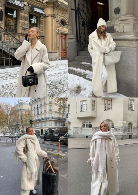 Teddy Bear Long Coat Outfit, Big White Coat Outfit, Long Teddy Bear Coat Outfit, Winter Outfit Europe Cold Weather, All Cream Winter Outfit, Oversized Cream Coat Outfit, Teddy Bear Trench Coat Outfit, Teddy Long Coat Outfit, Winter Outfits Teddy Coat