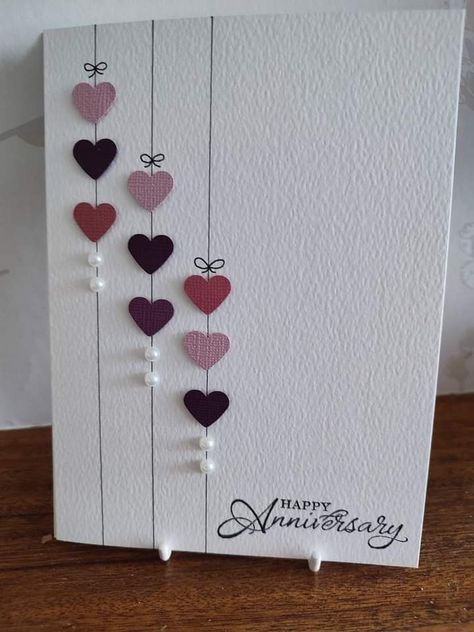 Pin by Robertson Ina on simple cards in 2022 | Anniversary cards handmade, Cards handmade, Card craft Diy Cards Flowers, Heart Paper Punch Ideas, Simple Valentine Cards Handmade, Anniversary Cards Handmade For Husband, Anniversary Cards For Friends, Valentine Cards Handmade Simple, Envelope Art Ideas, Creative Valentine Cards, Cricut Cardstock