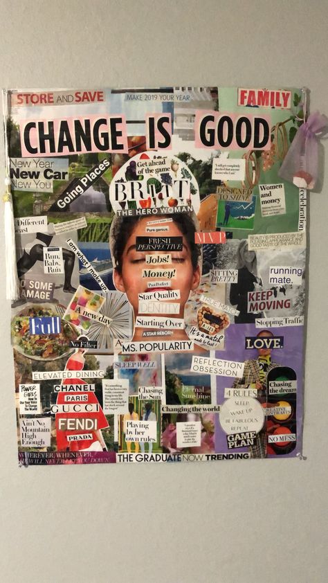 Vision Board Arts And Crafts, 90s Vision Board, Vision Board With Magazines, Collage Of Things I Like, Vision Board Project For Students, Magazine Collage Vision Board, Vision Board Ideas With Magazines, Mixed Media Vision Board, Craft Vision Board