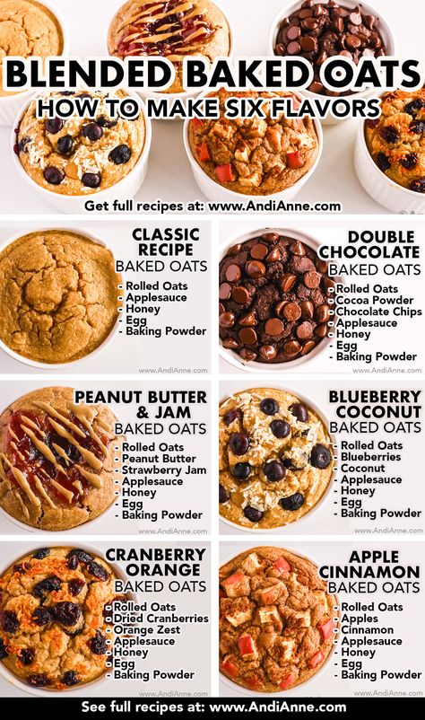 Breakfast just got easier with this collection of 6 simple, delicious and healthy blended baked oatmeal recipes! Perfect for single servings or breakfast for the whole family - everyone can use their favorite flavor to make a delicious bowl of oatmeal. Which flavor is your favorite? Baked Oat Recipes, Blended Baked Oatmeal, Baked Oatmeal Recipes Healthy, Oats Recipes Breakfast, Bowl Of Oatmeal, Oat Recipes, Healthy Oatmeal Recipes, Oat Recipes Healthy, Overnight Oats Recipe Healthy