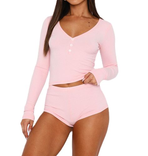 PRICES MAY VARY. Material: Women two piece pajamas set made of polyester fiber. Soft, breathable, lightweight, skin friendly, stretchy, comfy to wear. Women two piece pajamas lounge set, ribbed skinny shorts set. Features: Pajamas set for women, 2 piece sleep lounge set, ribbed knit fabric, long sleeve shirt top, low cut neckline, button front, cropped length, slim fit shorts set, high elastic waist shorts, mini biker shorts, women ribbed two piece outfits tracksuit. Style: Women casual two piec Loungewear Outfit, Loungewear Outfits, Cute Pajamas, Matching Pajamas, Crop Top And Shorts, Sleepwear Sets, Short Pajama Set, Slim Fit Shirt, 2 Piece Outfits