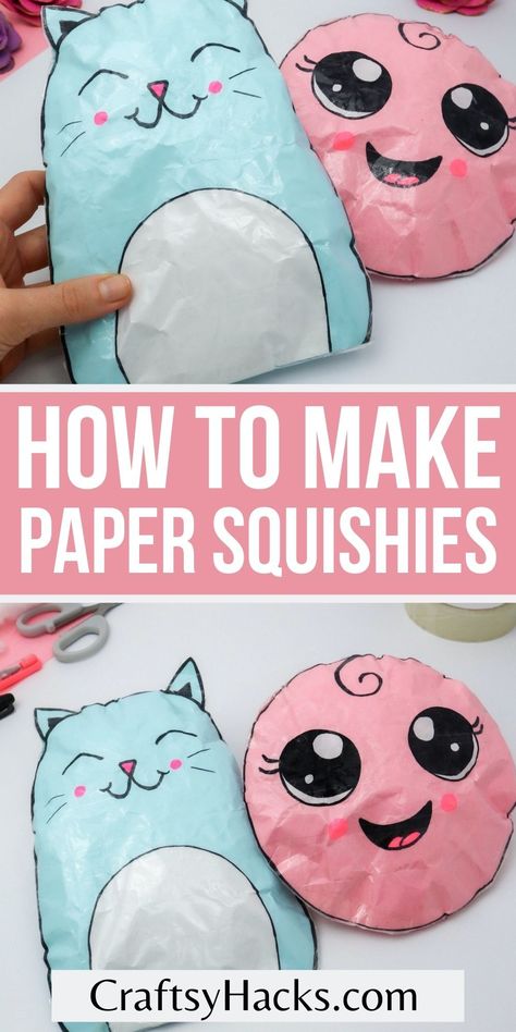 Looking for a perfect cute craft to make with children? These paper squishies might be just for that. Give these kid crafts a try with the whole family and make something cute and easy. Crafts To Do With Cotton Balls, Squishy Balls Diy, Make Your Own Plushie, Fun Back To School Crafts, Make Your Own Squishies, No Glue Crafts, Paper Template Craft, How To Make Squishmallows, Squishy Party Ideas