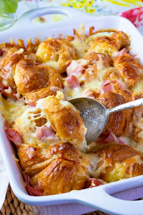 Ham and Cheese Croissant Breakfast Casserole - A Southern Soul Breakfast Casserole With Croissants, Croissant Casserole, Croissant Breakfast Casserole, Ham And Cheese Croissant, Cheese Croissant, Best Breakfast Casserole, Croissant Breakfast, Ultimate Breakfast, Gruyere Cheese