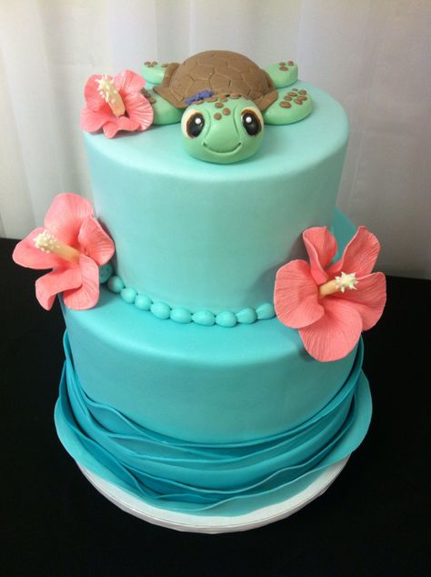 Under the sea cake Sea Turtle Cake, Turtle Birthday Cake, Bolo Moana, Turtle Baby Shower, Moana Cake, Photo Sea, Turtle Cake, Sea Cakes, Moana Birthday Party