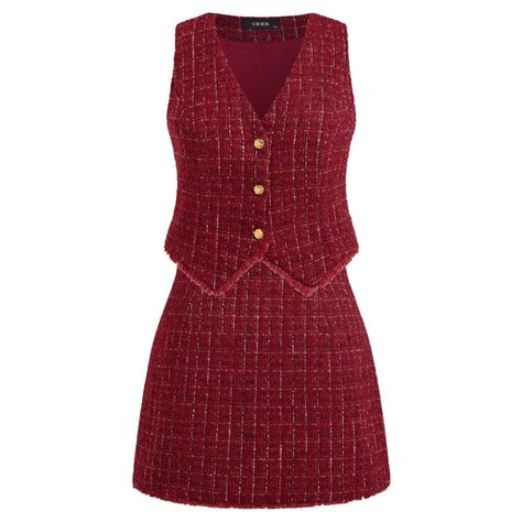 Matching Vest And Skirt Set In Dark Red Tweed From Cider. Size 1x, Brand New With Tags. Vest Has Gold-Colored Hardware. 2 Piece Dress Set, Tweed Two Piece Set, Red Luxury Outfit, Chanel 2 Piece Set, Red Tweed Outfit, Tweed Summer Outfit, Vest And Skirt Set, Dark Red Outfit Casual, Chanel Red Dress