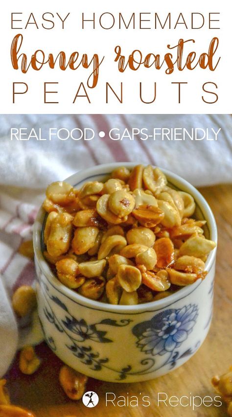 Love honey roasted peanuts, but not the unhealthy ingredients in the store-bought ones? These easy, Real Food Homemade Honey Roasted Peanuts are sure to be a sweet hit. Honey Roasted Peanuts Recipe, Roasted Peanuts Recipe, Honey Roasted Peanuts, Peanut Recipes, Food Homemade, Nut Recipes, Best Gluten Free Recipes, Primal Recipes, Allergy Free Recipes