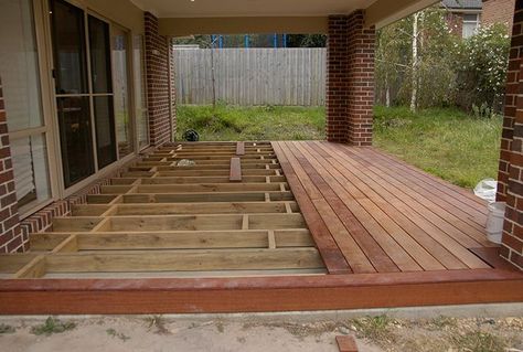 Building A Floating Deck Over Concrete Slab #deckdesigns Diy Deck, Deck Over Concrete, Building A Floating Deck, Porch Designs, Concrete Patios, Floating Deck, Wooden Deck, Concrete Porch, Backyard Deck