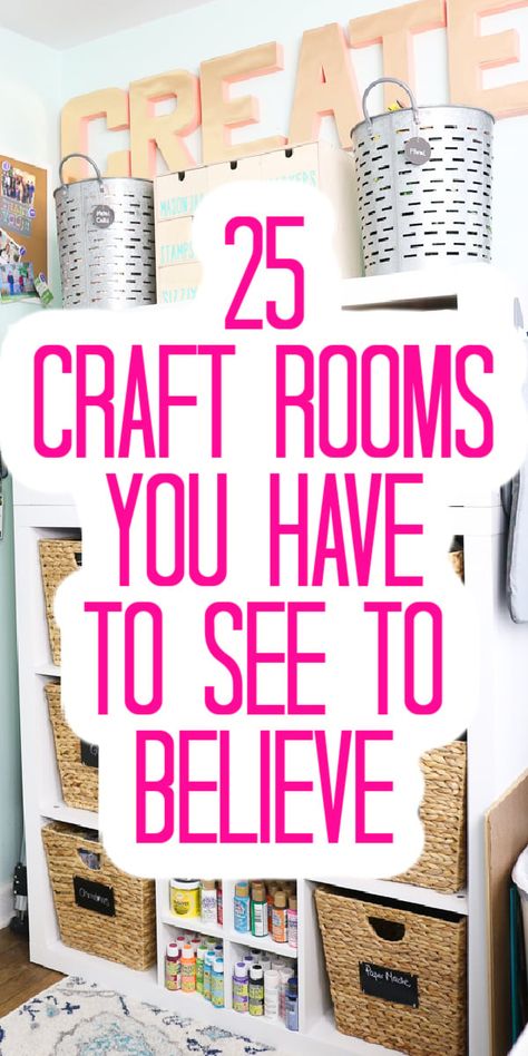 You are not going to believe these gorgeous craft rooms! Take a tour of 25 organized spaces to inspire your own creative space in your home. #craftroom #organization #crafts #creative Rangement Art, Craft Room Organisation, Craft Room Organization Diy, Sewing Room Inspiration, Small Craft Rooms, Room Organisation, Diy Rangement, Room Organization Diy, Sewing Room Storage