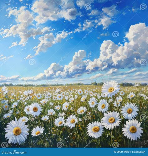 Field of Daisies Under Blue Sky Stock Illustration - Illustration of flora, painting: 305169428 Field Of Daisies, Daisy Field, Sky Painting, Vibrant Blue, Spring Time, Blue Sky, Stock Illustration, Daisy, Stock Photos