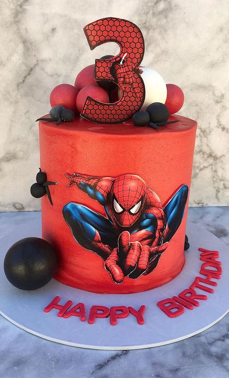 Spiderman Theme Cake, Spiderman Torte, Red Frosting, Spiderman Theme Party, Bolo Hot Wheels, Spiderman Cake Topper, Cake Designs For Kids, Spiderman Birthday Cake, Baby Boy Birthday Cake