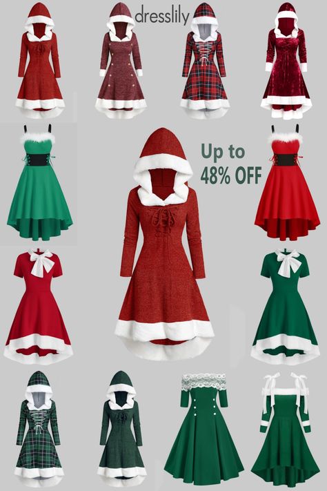 Christmas dresses for holiday and party #dresslily #dresses #christmas #outfits #party #fancy #winter #women #trendy Christmas Dress Adult, Christmas Fancy Dress Ideas Women, Christmas Themed Dress, Matching Christmas Dresses, Elf Outfit Women Christmas, Mrs Clause Outfits, Christmas Clothes Women, Nice Christmas Outfits, Christmas Coats Women