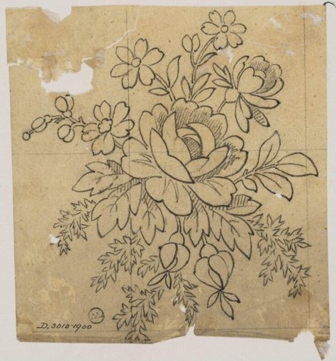 Textile Design | J. D. Cornuaud | V&A Explore The Collections Floral Textile Design, Floral Khakha, Hand Embroidery Motifs, Textile Motifs, Ornamental Design, Flower Line Drawings, Textil Design, Textile Prints Design, Floral Embroidery Patterns