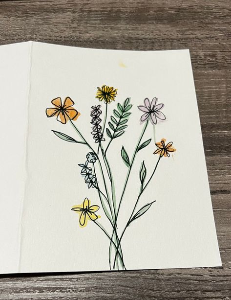 Flower Doodle Card, Artsy Greeting Cards, Postcard Birthday Cards, Note Card Drawing Ideas, Flower Homemade Cards, Doodle Cards Hand Drawn, Things To Draw For Art Project, Easter Cards Handmade Watercolor Easy, Flower Cards Drawing