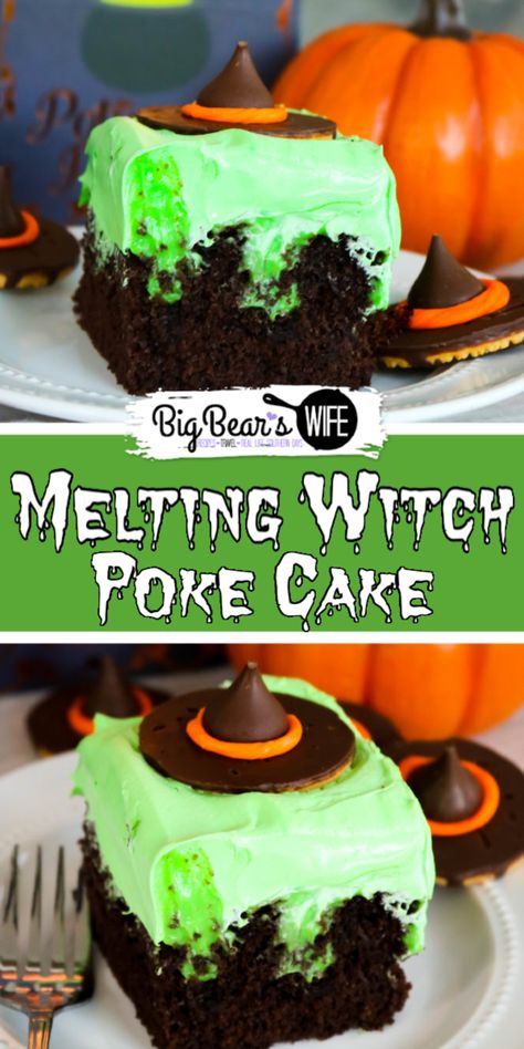 Halloween Poke Cake, Halloween Cake Ideas Easy, Witch Recipes, Halloween Deserts, Halloween Sleepover, Poke Cake Recipe, Halloween Foods, Witch Crafts, Southern Desserts