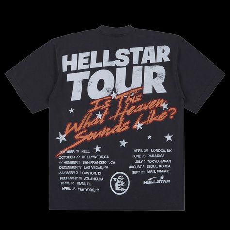 NTWRK - Hellstar Biker Tour Tee Vintage Black Band Tee Design Ideas, Tour T Shirt Design, Tour Hoodie Design, Tour Tee Shirts, Concert Tour Tshirt Design, Concert Merch Design, Merch T-shirt, Concert Tee Design, Vintage Tour Shirt