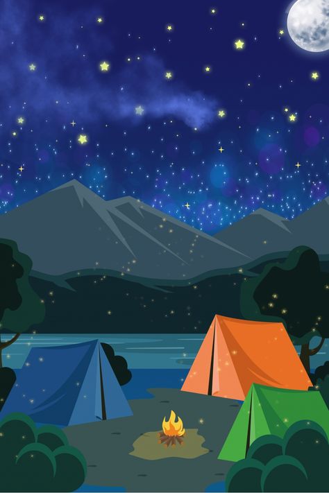 Beautiful Starry Night Camping Background Camping Background Wallpaper, Camp Background, Camping Background, Camping At Night, Camp Wallpaper, Camping Cartoon, Drawing Night, Camping Wallpaper, Camping Drawing