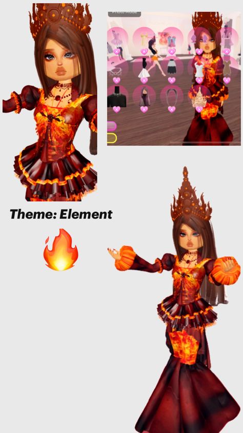 Dress To Impress | DTI | Roblox | Element | Fire | Zombeekltty on tiktok Kawaii, Stil Emo, Fancy Dress Code, Element Dress, Code Clothing, Chibi Body, Element Fire, Aesthetic Roblox Royale High Outfits, Roblox 3