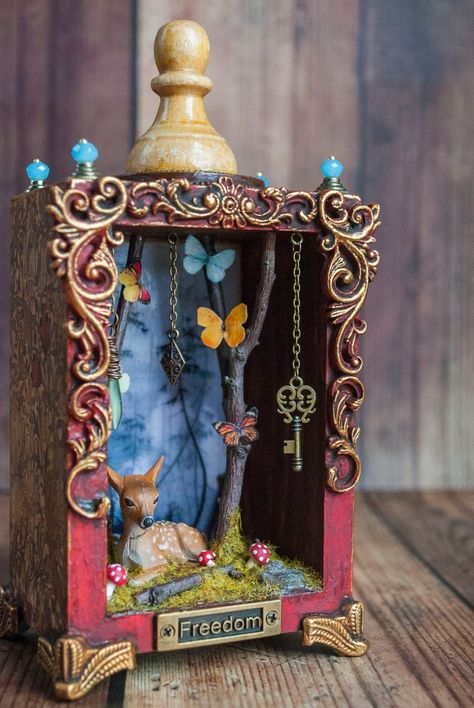 Fimo, Collage Story, Nook Bookshelf, Shadowbox Art, Diorama Art, Shrines Box, Box Diorama, Box Assemblage, Shrines Art