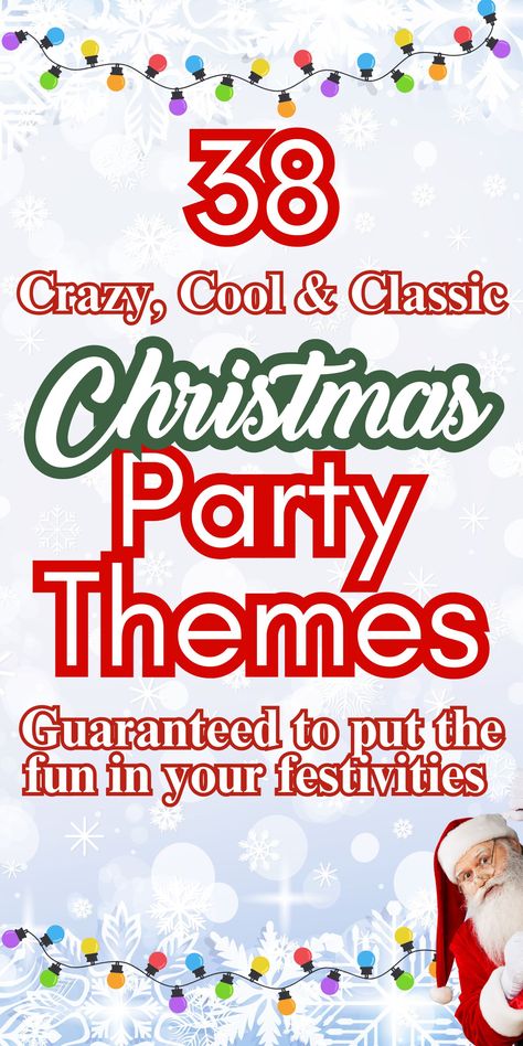 Here's my list of 38 unique fun Christmas party themes to help you plan and host a super fun Christmas party for family and friends, I've focused on themes for adults, grown-up fun ideas for Christmas soirees and get-togethers over the holiday season. You can also use these fun themes for Company office Christmas parties. These themes will help inspire you to plan dress up costumes, outfits, party decor and party food and drink. Unique, fun ideas, Christmas party planning, Christmas hosting easy Christmas Party Ideas For Company, 50th Christmas Birthday Party, Christmas Work Theme Ideas, Friends Christmas Party Theme, Office Party Ideas Christmas, Unique Holiday Party Theme, Christmas Party Ideas For Seniors, Themed Christmas Party Ideas For Adults, Christmas Brunch Themes Ideas