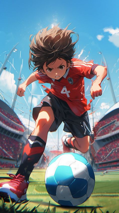 Animated Football Wallpaper, Soccer Anime Wallpaper, Football Wallpaper Anime, Football Anime Wallpaper, Anime Soccer, Football Anime, Anime Football, Kids Playing Football, Football Poses