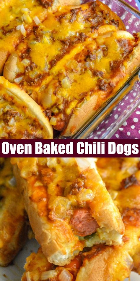 Baked Chili Dogs, Loaded Chili, Chili Dog Bake, Baked Hot Dogs, Baked Chili, The Best Chili, Best Chili, Chili Cheese Dogs, Ground Beef Dishes