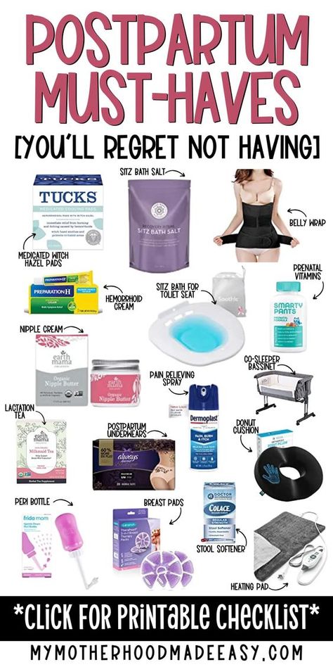 Postpartum Supply List, Post Parting Essentials, Postpartum Essentials Checklist, Mom Must Haves After Birth, Diy Postpartum Kit, Post Delivery Care, Post Partum Must Haves Products, Postnatal Care Kit, Postpartum Room Set Up