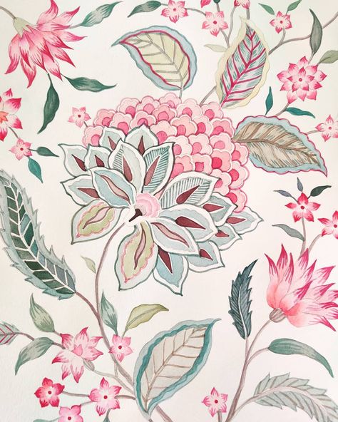 Shambhavi on Instagram: “Can never get tired of these florals! . . My daily dose of florals #handdrawn #floral #pattern #floralpattern #print #surfacedesign…” Mughal Art Paintings, Botanical Flower Art, Textile Prints Design, New Flower, Indian Prints, Flower Art Images, Turkish Art, Floral Illustrations, Canvas Art Painting